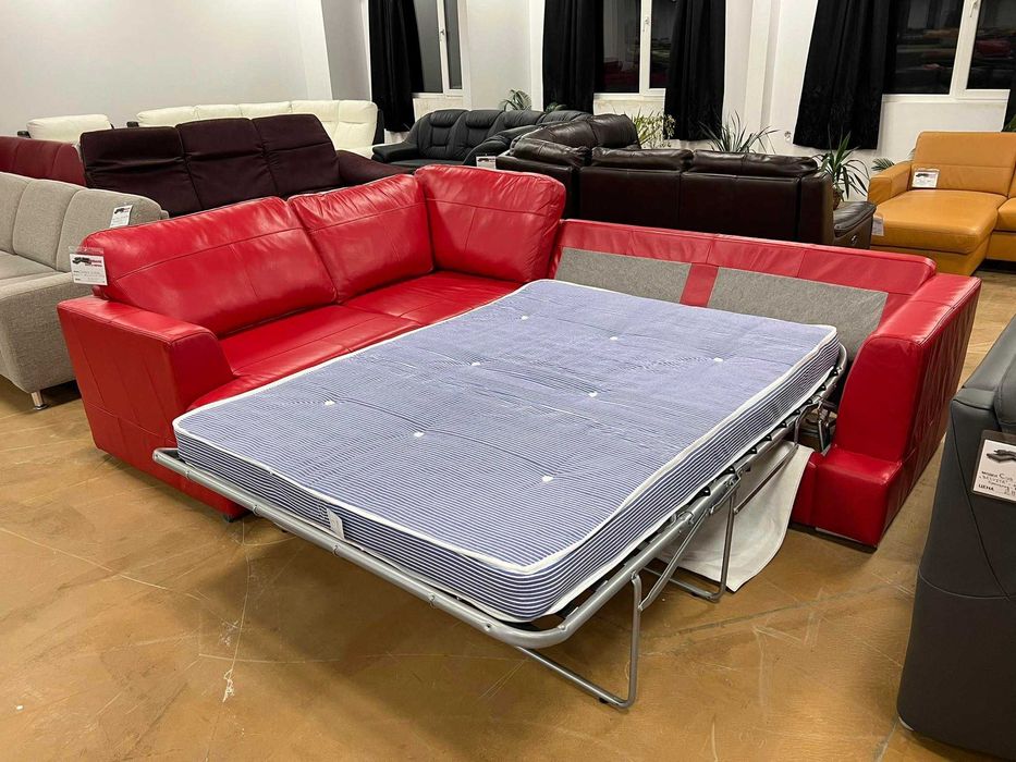ПРОМОЦИЯ!!! Червен кожен ълов диван "FREYA" с функция легло