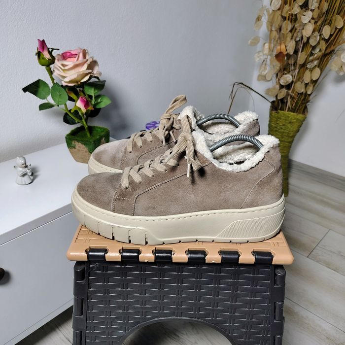 Sneakers damă Gabor, piele întoarsă și îmblănite la interior