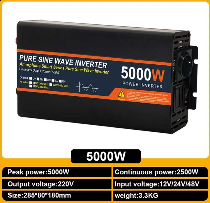 Чист синусоидален инвертор 4000W/5000W DC 12V/24V към AC 220V-50Hz