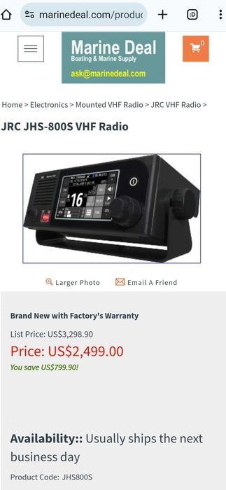 Marine VHF radiotelephone JHS-800S / JRC JHS  - 800s VHF Radio