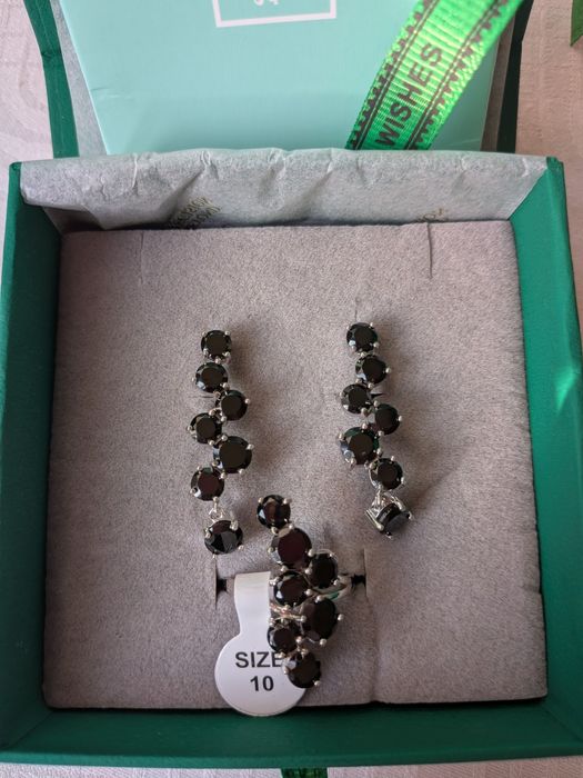 Сребърен комплект с естествен черен шпинел и цитрин