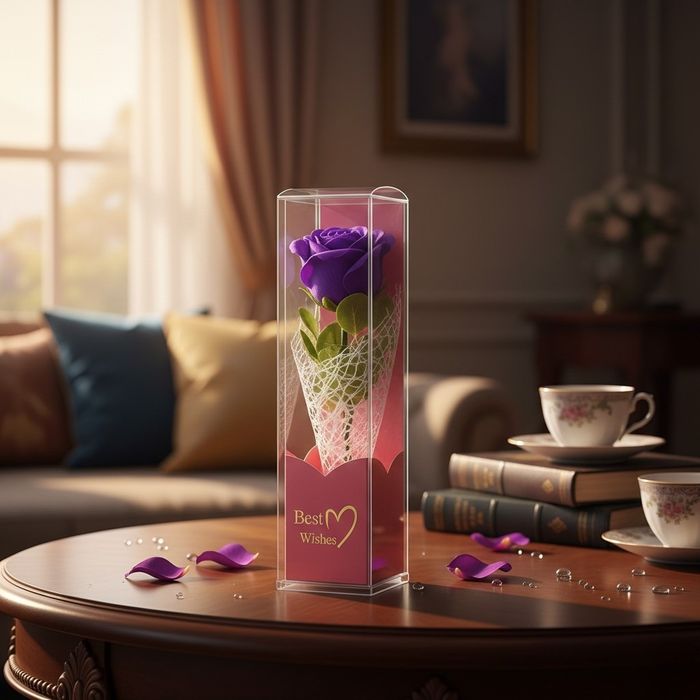 Декоративна единична роза в подаръчна кутия „Best Wishes“