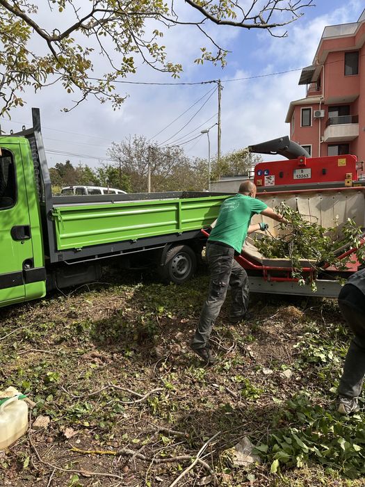 Рязане на дървета, извозване на разстителни отпадаци, дробене на клони