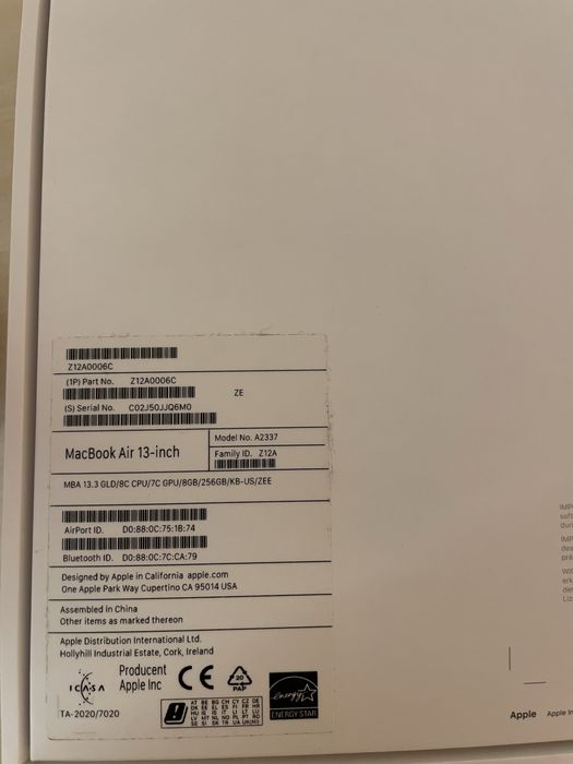 Apple Macbook Air 2020 M1