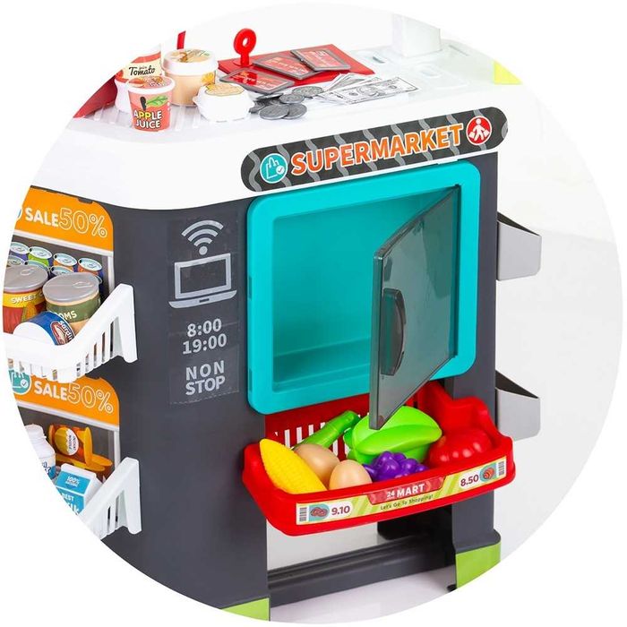 Set jucarie Supermarket 87 cm cu lumini, sunete si 81 accesorii