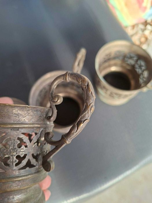 Set de colecție WMF – Patru suporturi pentru pahare de ceai în stil Art Nouveau Anii 1886-1903
