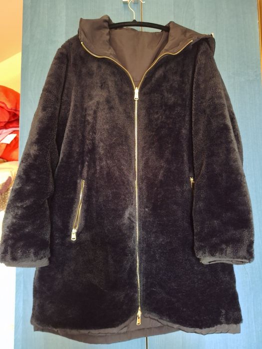 Geacă/parka reversibilă Zara neagră cu blăniță • două fețe • M