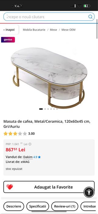 Masuta cafea draguta imita marmura