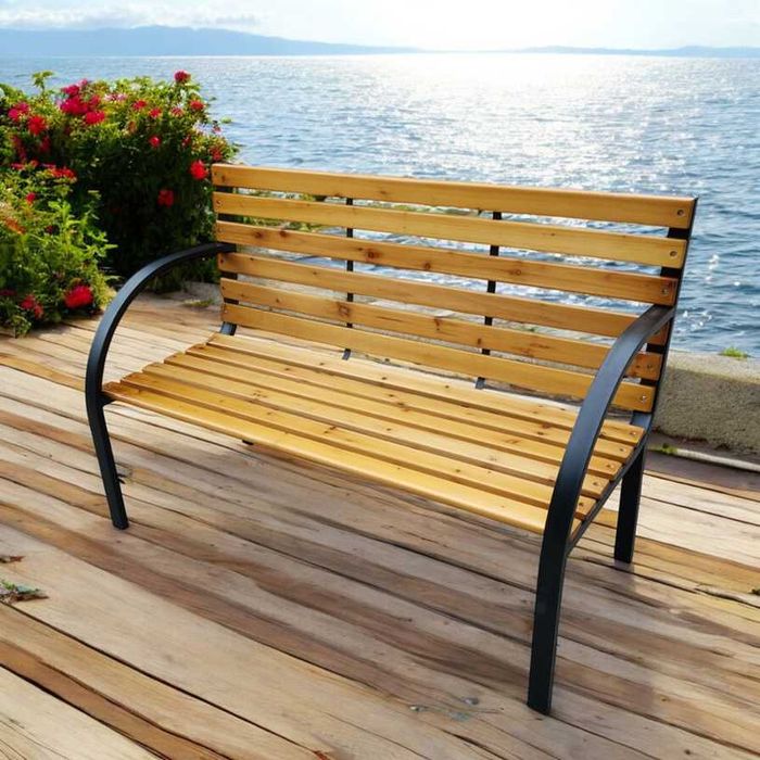 Градинска Пейка с Метални Крака и Дърво – 125 х 60 х 85 см, до 220 кг