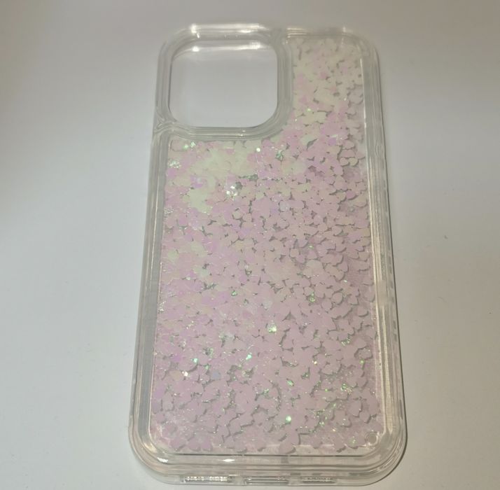 Калъф прозрачен с течен брокат iPhone 14 Pro Max / Розов / Прозрачен