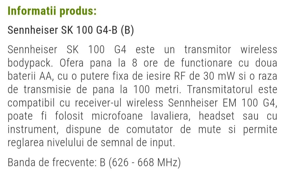 Set lavaliera și reciever sennheiser sk100 g4