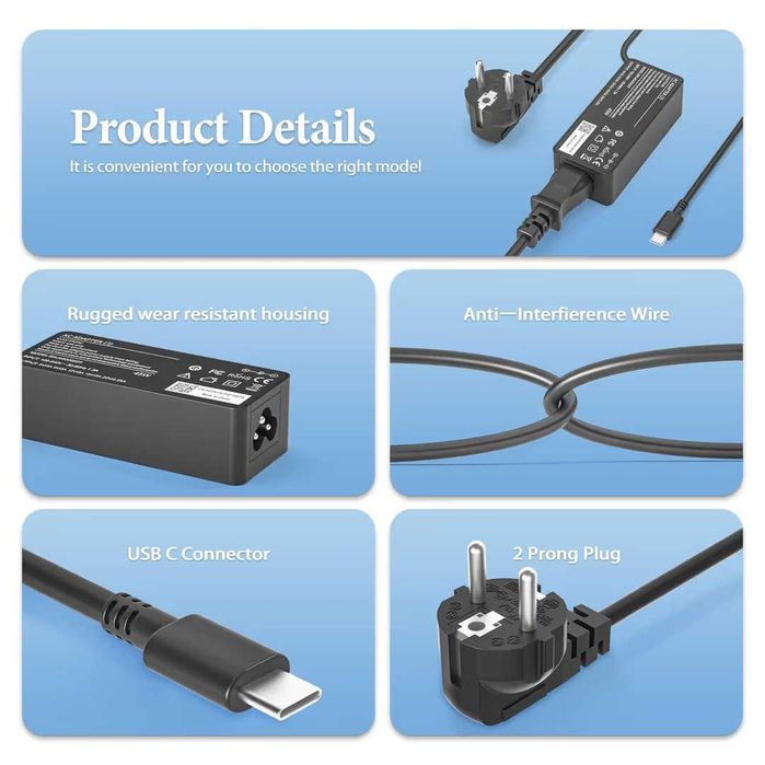 Încărcător USB C de 45W pentru Acer, HP 65W 45W