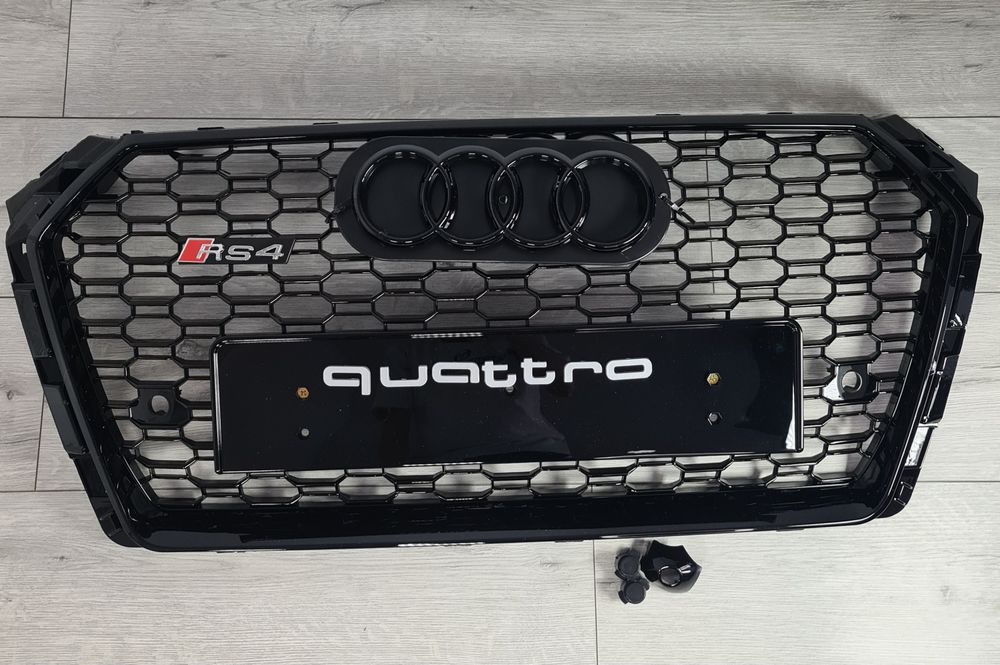 Oferta-Grila-RS4-Look-Dedicata-Audi-A4-B9-2016-2017-2018-2019-Neagra-Lucios-Logo-Incluse-Calitate-Premium-Noua