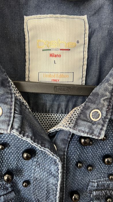 Дамска дънкова риза с ефектни перли и копчета, S/M размер