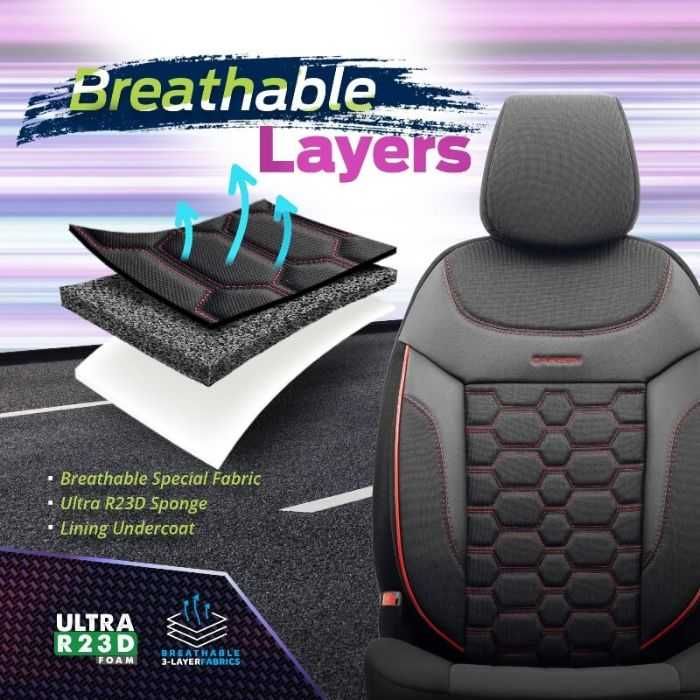 Пълен Комплект Тапицерия За Автомобил Otom Carbon, Червено-Черно