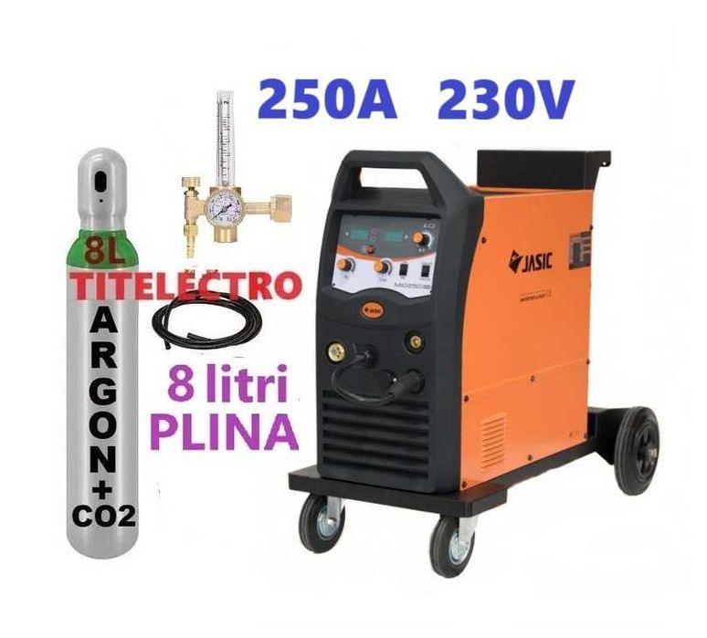 Aparat sudura MIG 250 JASIC + butelie 8L corgon PLINA + reductor