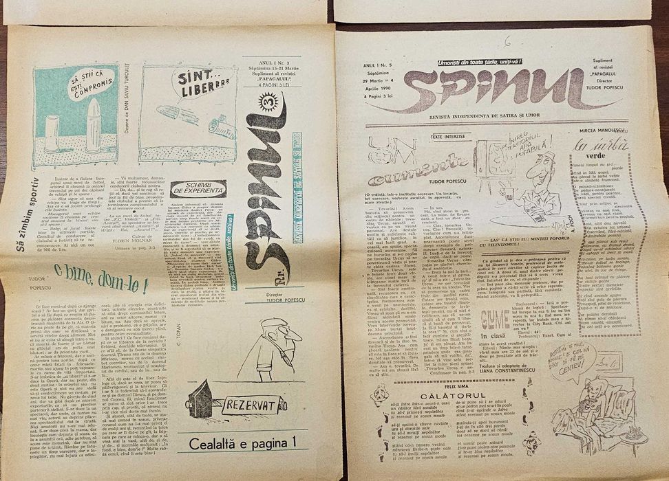 Lot 11 Reviste Satiră și Umor 1990 (Papagalul nr 1, Spinul nr 1, Fraierul Român)