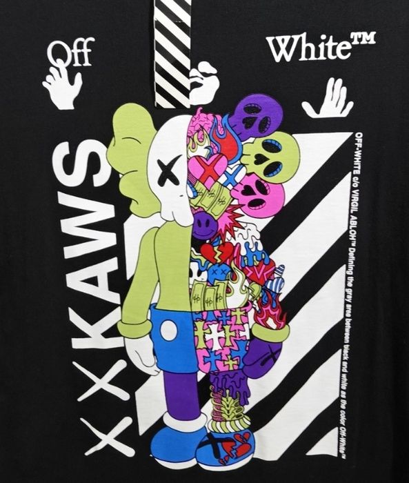 Tricou Off-White c/o Virgil Abloh x KAWS cu Imprimeu Graphic – Negru. Marime XL