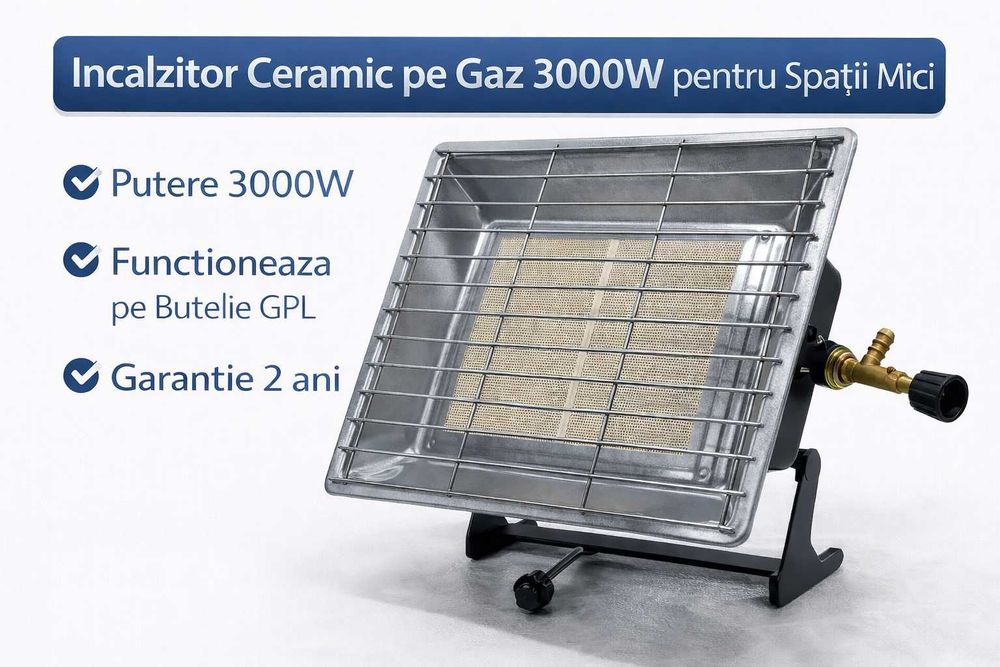 Incalzitor Ceramic pe Gaz 3000W pentru Spatii Mici