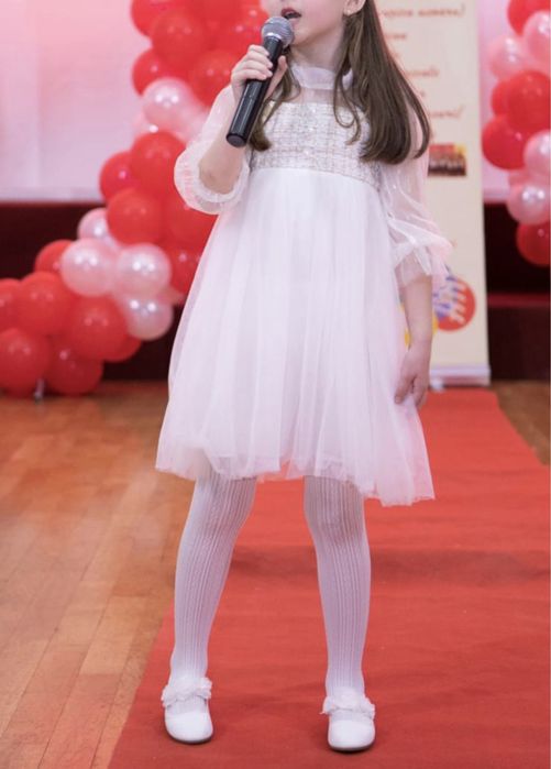 Rochie eleganta petrecere fetite printesa alba tul
