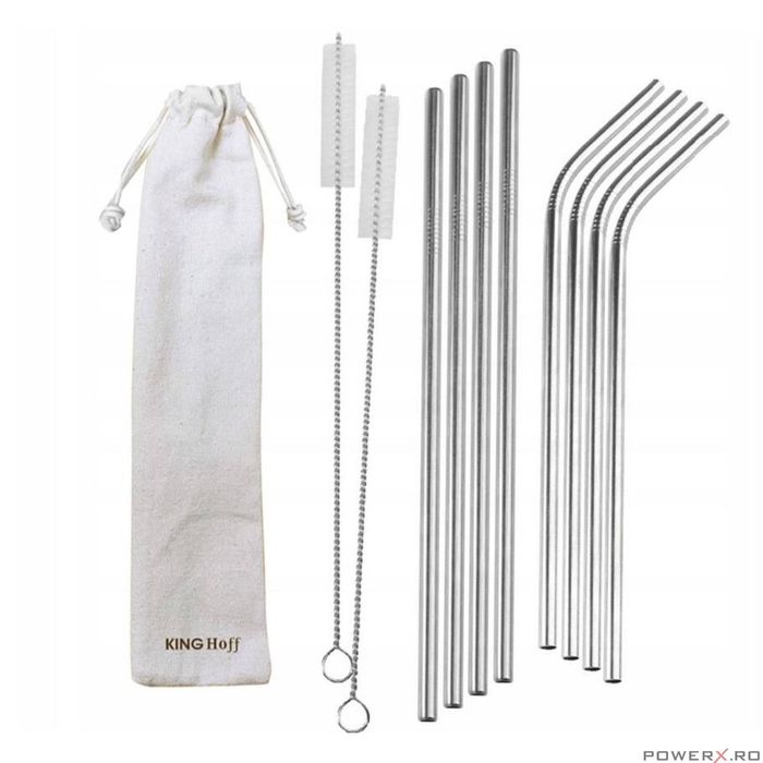 Set 8 paie, din inox, reutilizabile pentru bauturi, Kinghoff