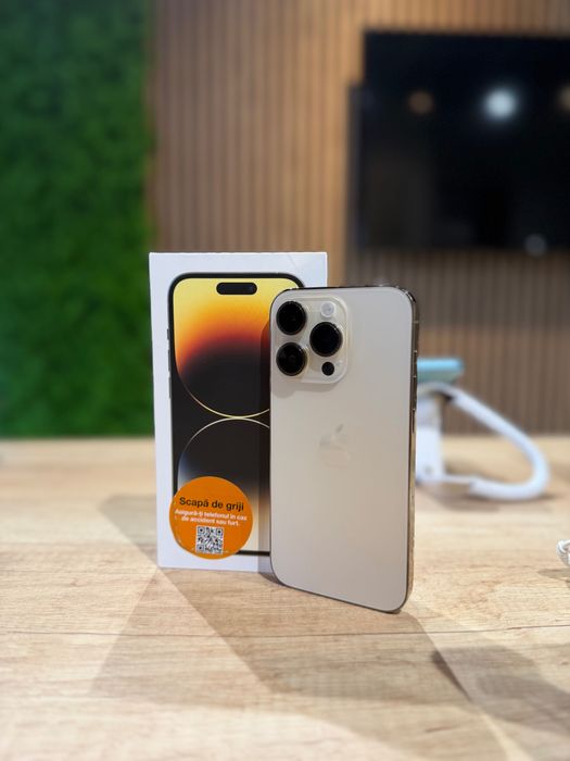 **ATS GSM**iPhone 14 Pro 128Gb Gold / Baterie100% /Fact+Gar 12 luni
