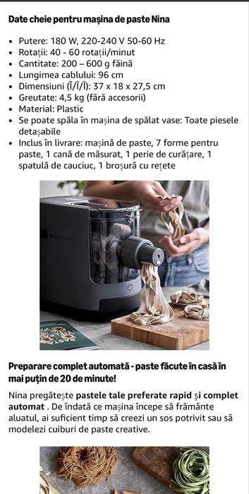 Vând mașină electrică pentru paste cu cântar integrat Springlane Nina