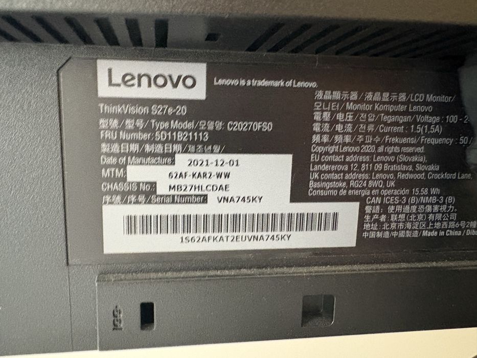 Monitor Lenovo ThinkVision S27e-20