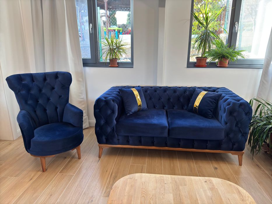 Canapele Chesterfield 2 buc + 1 Fotoiliu