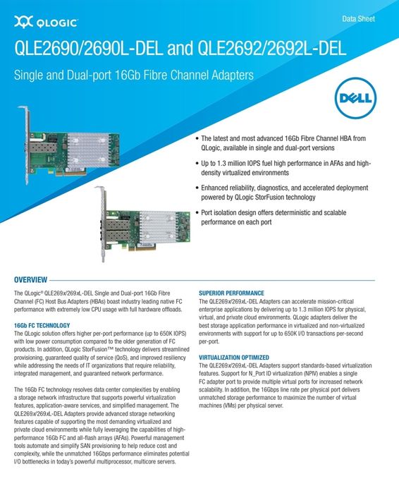 Placa de retea/HBA Dell Qlogic QLE2690 16Gb Single Port FC SFP+ 0YNFDG