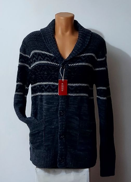Guess cardigan nou ptr. bărbați, pulovar tricotat in dungi, cu nasturi, măsura M