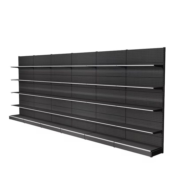 Rafturi metalice pentru supermarket antracit cu spate perforat
