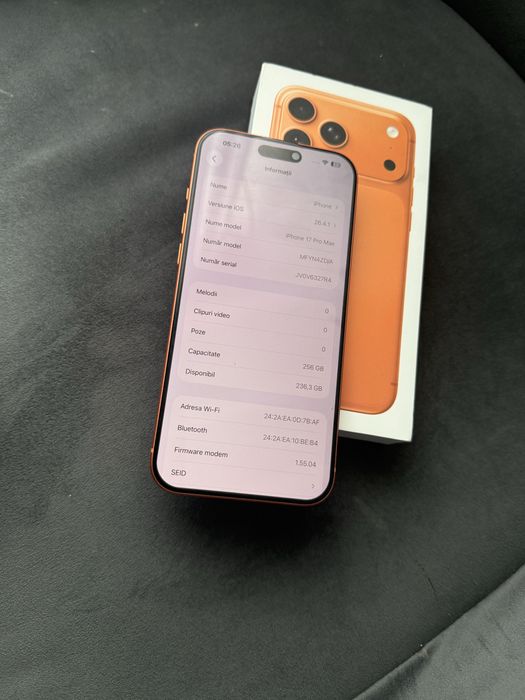 Apple Iphone 17 Pro Max  , Portocaliu , 256GB , Impecabil , Ca nou.