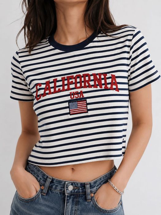 Кроп футболка Koton с вышивкой California USA