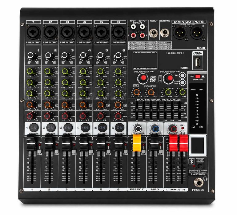 Mixer audio 2 X 450W 6 canale ZT6B cu amplificator Stereo 16 Efecte DSP Bluetooth USB