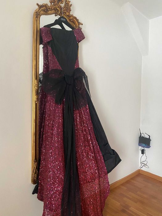 rochie eleganta lunga paiete bordo rochie nunta botez gala M L