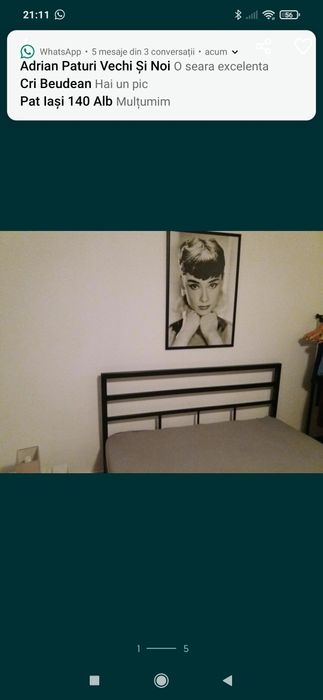 Pat metalic modern 140x200, pat fier forjat, pat dormitor, pat matrimo