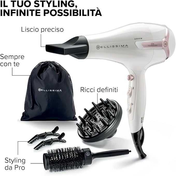 Сешоар Bellissima K9 2600 Light 2300W Бързо Изсушаване , Йонен , Дифузер и четка