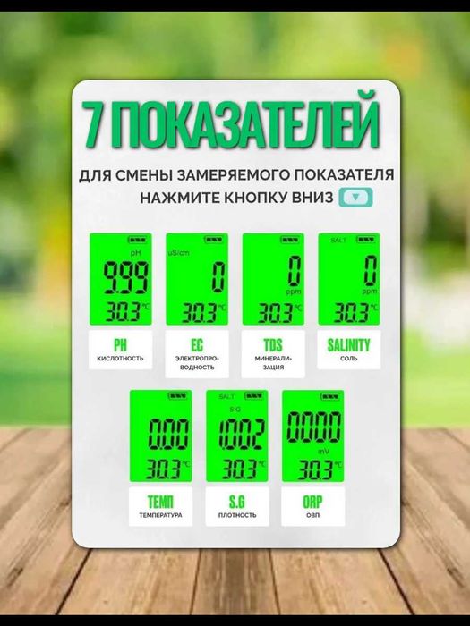 Измеритель состава воды. PH метр 7 в 1. EC TDS SALT pH ORP S.G TEMP