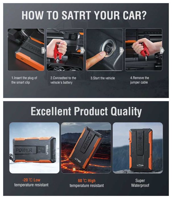 Aвариен стартер Бустер за автомобили Jump starter Utrai T1 – 1400A НОВ
