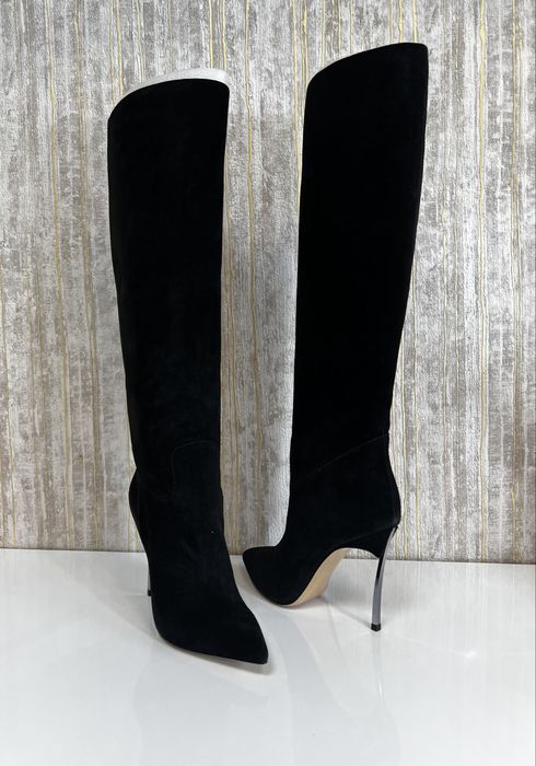 Cizme Casadei Blade High piele intoarsa negru