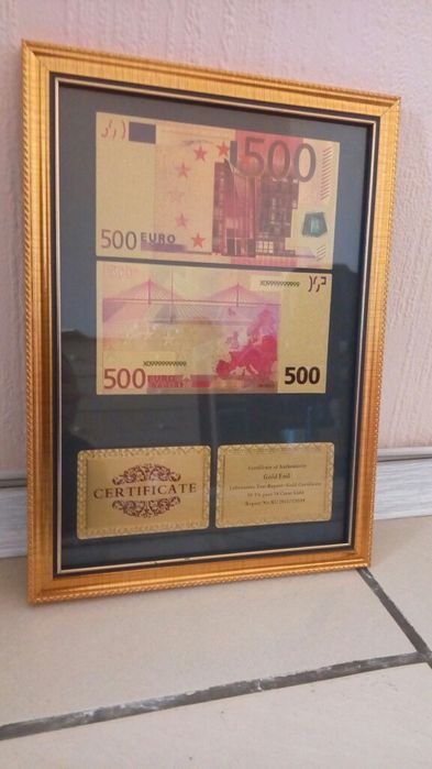 500 Евро Златни банкноти в рамка + сертификати