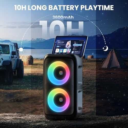 Нова Портативна караоке машина с 2 безжични микрофона Bluetooth USB AUX TF LED