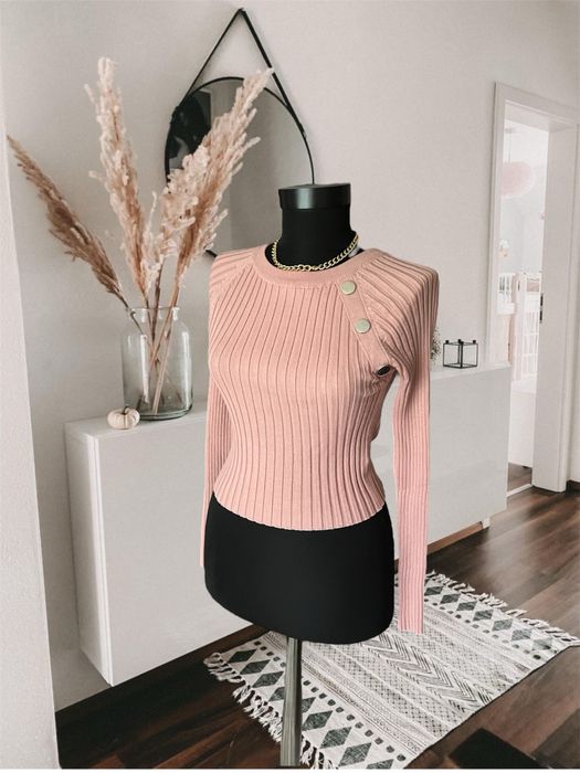 Bluza pulover roz pudrat cu aplicatii aurii