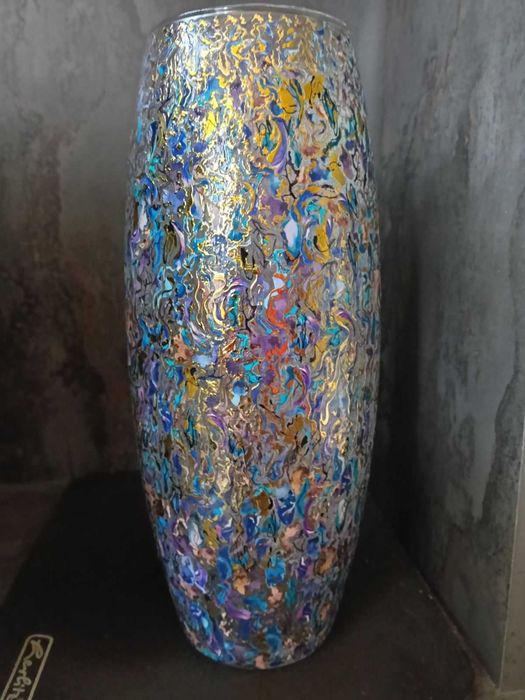 Ваза ръчно декорирана стъкло 26 см