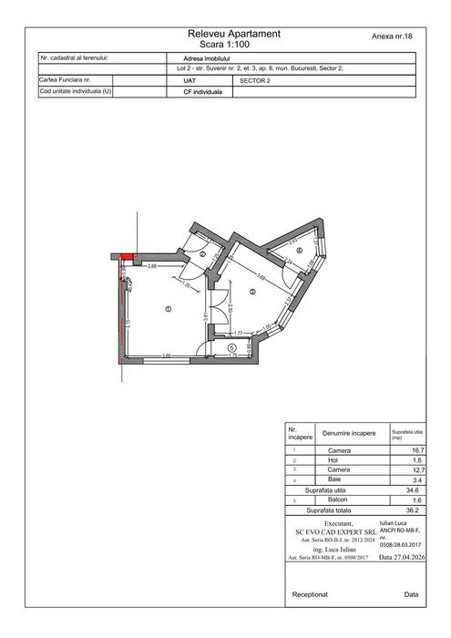 Apartament Dacia / Suvenir, compartimentat funcțional în 2 studiouri – ideal investiție