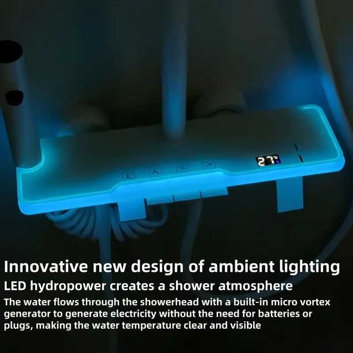 Бяла Душ система с термостатен смесител 4 бутона дисплей функция дъжд