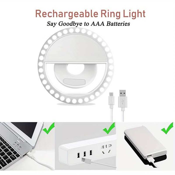 Мини LED Ринг Светлина за телефон-Селфита и Лайв Стрийминг–USB/Батерия