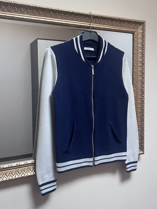 N.S. Cashmere, pulover 100% cașmir, albastru & ivory, cu fermoar