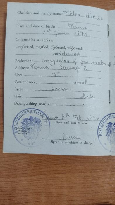 *Aussweis/Carte de identitate Viena 1946/ocupația rusească